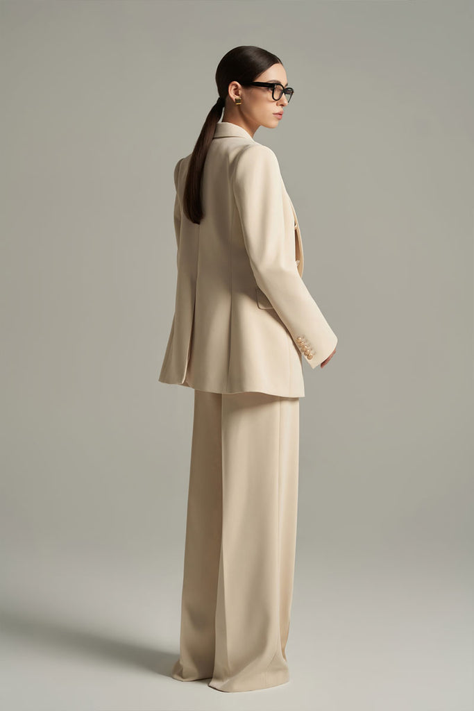 Katherin Straight Long Sleeves Ivory Twill Blazer Blazer