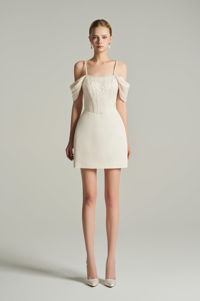 Mini Corset Dress Ruffled Sleeves With Radiant Crystal Embellishment