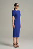 Short Sleeves Cobalt Scuba Midi Dress Shoulder With Crystal