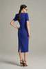 Short Sleeves Cobalt Scuba Midi Dress Shoulder With Crystal