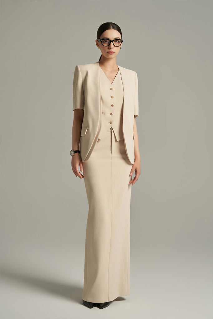 Ivory Pencil Long Skirt
