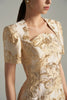 Trapeze Neck Floral Metallic Jacquard Bodycon Dress
